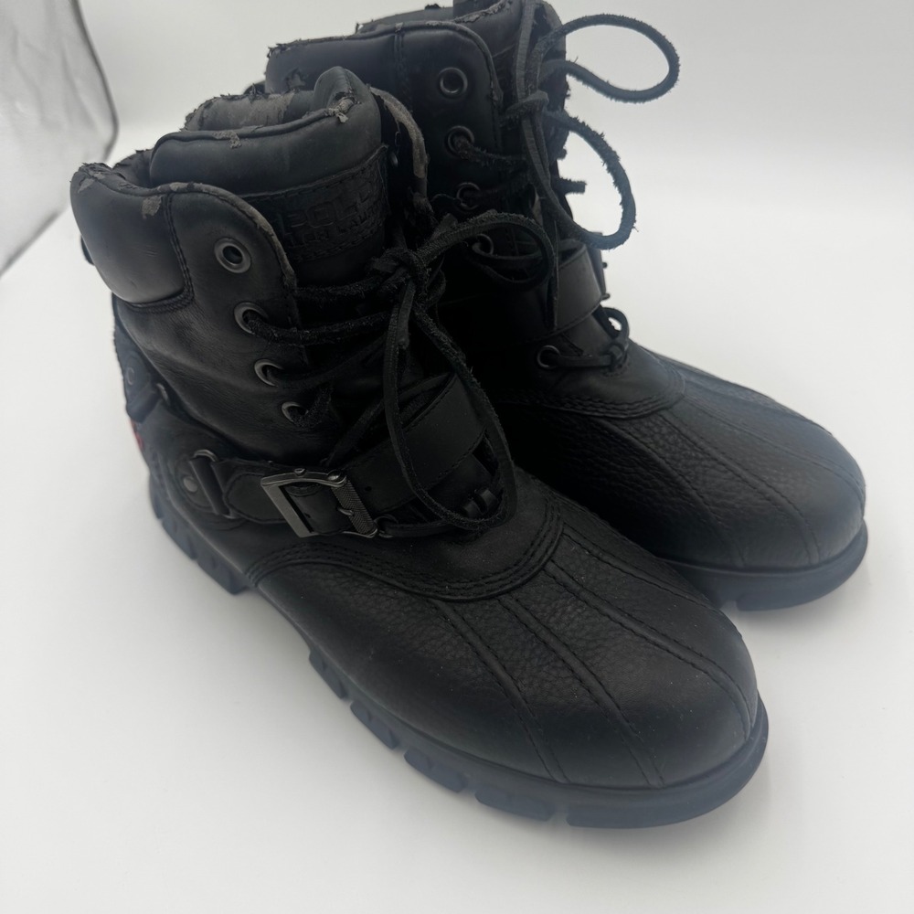 Polo Ralph Lauren Feltwell Leather Duck Boots 10.5 D Black Buckle Strap 8062